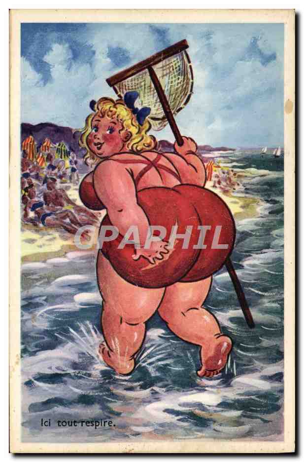 CPA Fantaisie Illustrateur Femme Forte Plage 