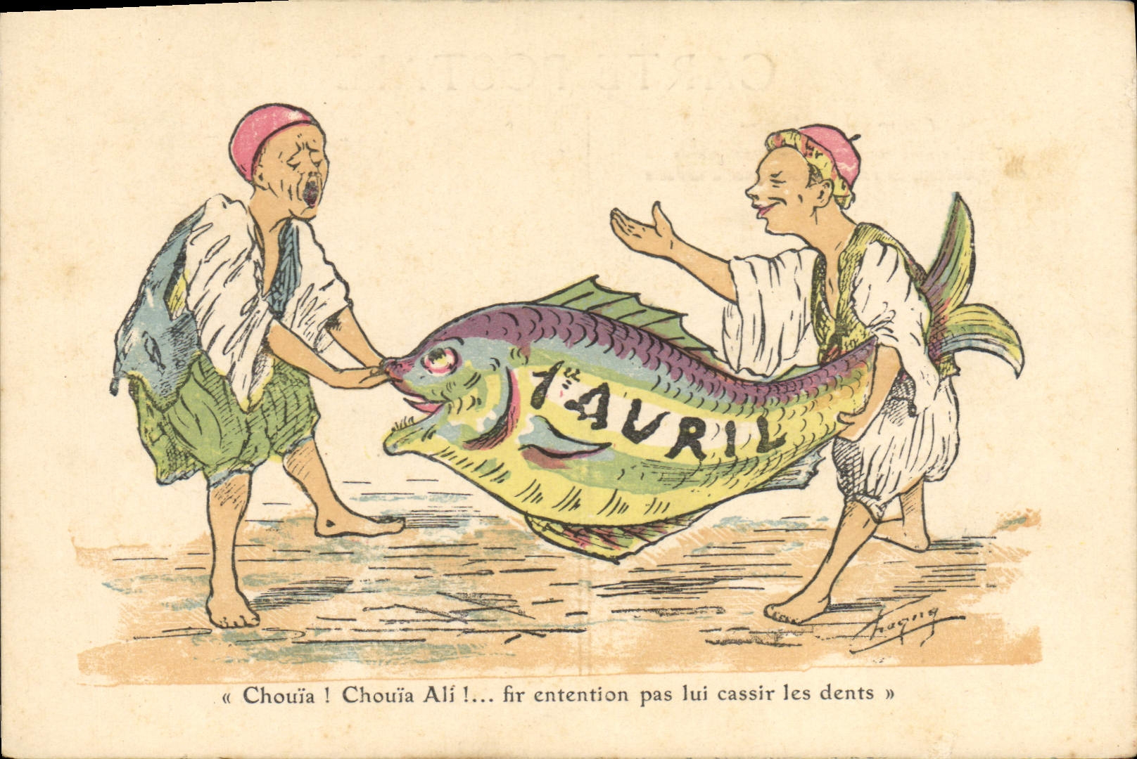 CPA Fantaisie Illustrateur Afrique du Nord 1er Avril Poisson