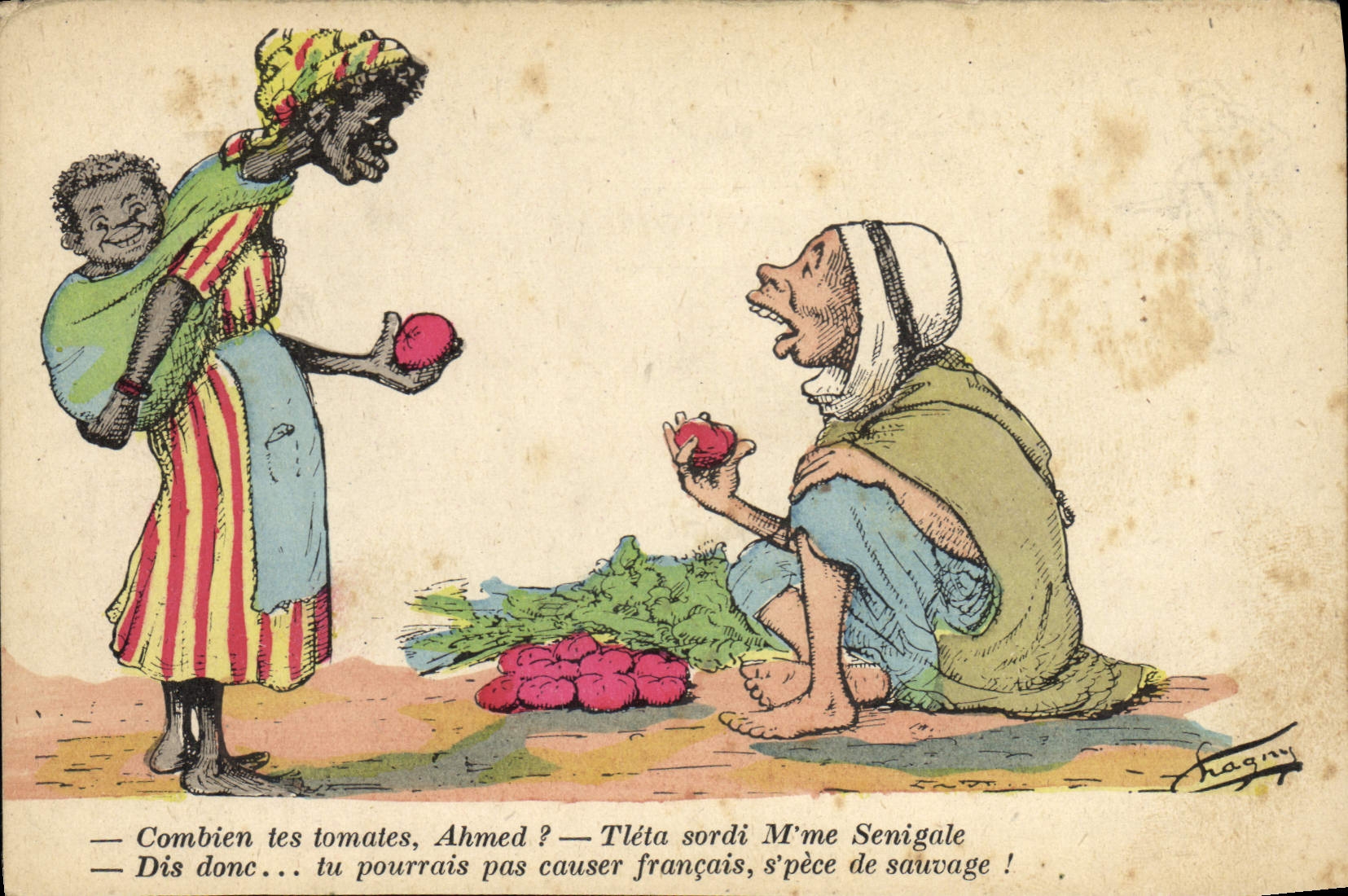 CPA Fantaisie Illustrateur Afrique du Nord Combien tes tomates Ahmed 