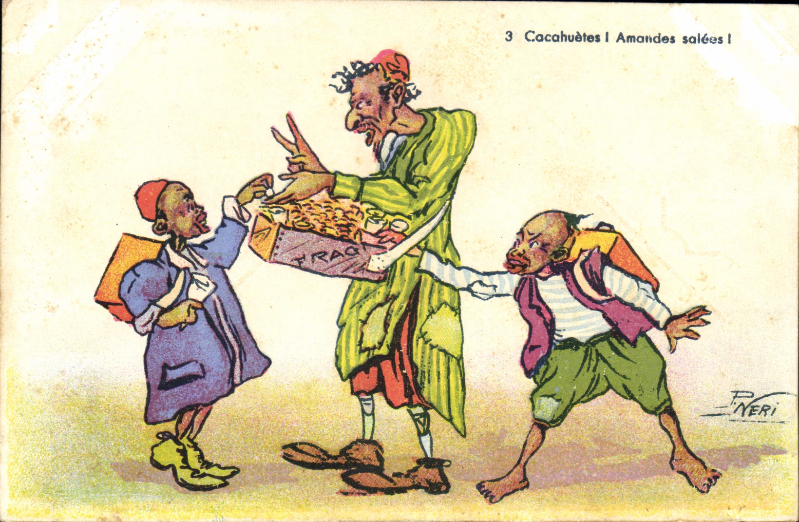 CPA Fantaisie Illustrateur Afrique du Nord Cacahuetes Amandes salees