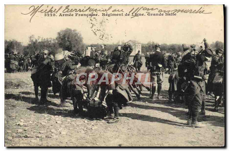 CPA Militaria Regiment de ligne Grande halte