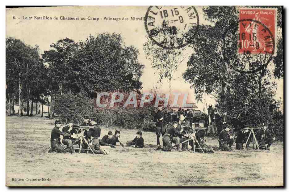 CPA Militaria Le 2eme bataillon de chasseurs a pied Pointage des mitrailleuses