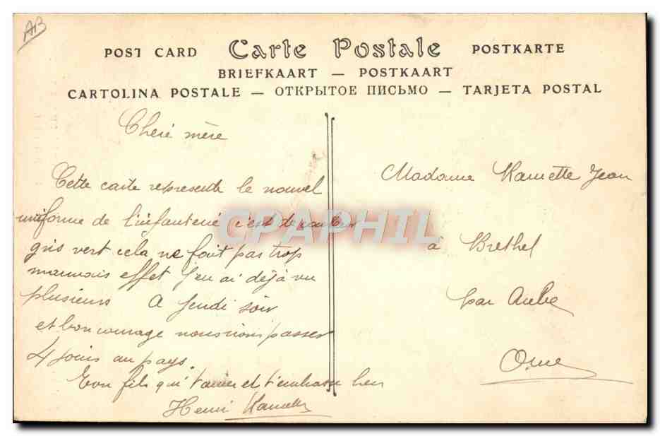CPA Militaria Uniforme tenue Reseda Caporal — Rückseite