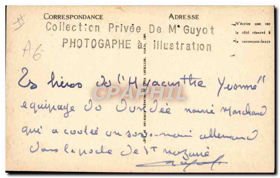 Équipage de l'Hyacinthe Yéomo — Correspondance de M. Guyot — Verso