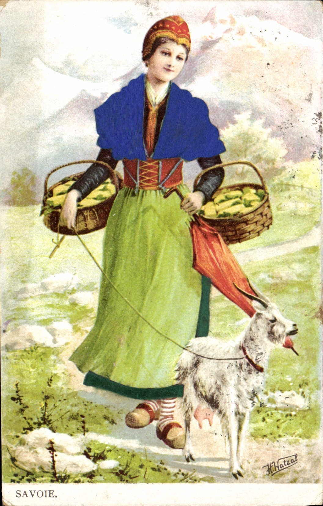 CPA Folklore Savoie Chevre