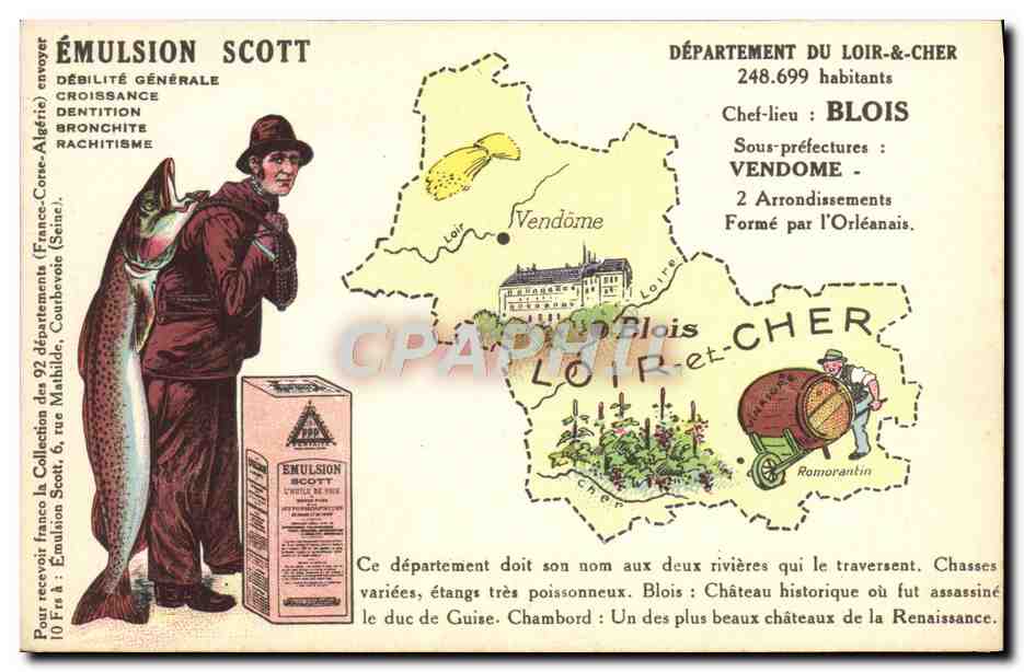 Département du Loir-et-Cher — carte publicitaire pour l'émulsion Scott — éditeur Collection Franco