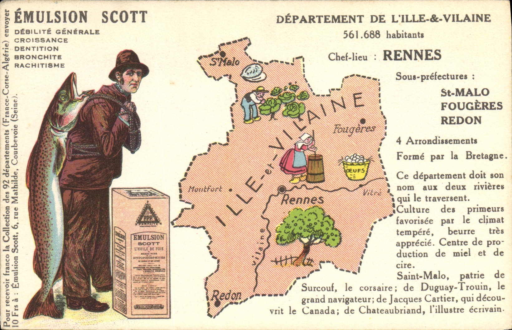 Département de l'Ille-et-Vilaine — carte publicitaire pour l'émulsion Scott — éditeur non visible