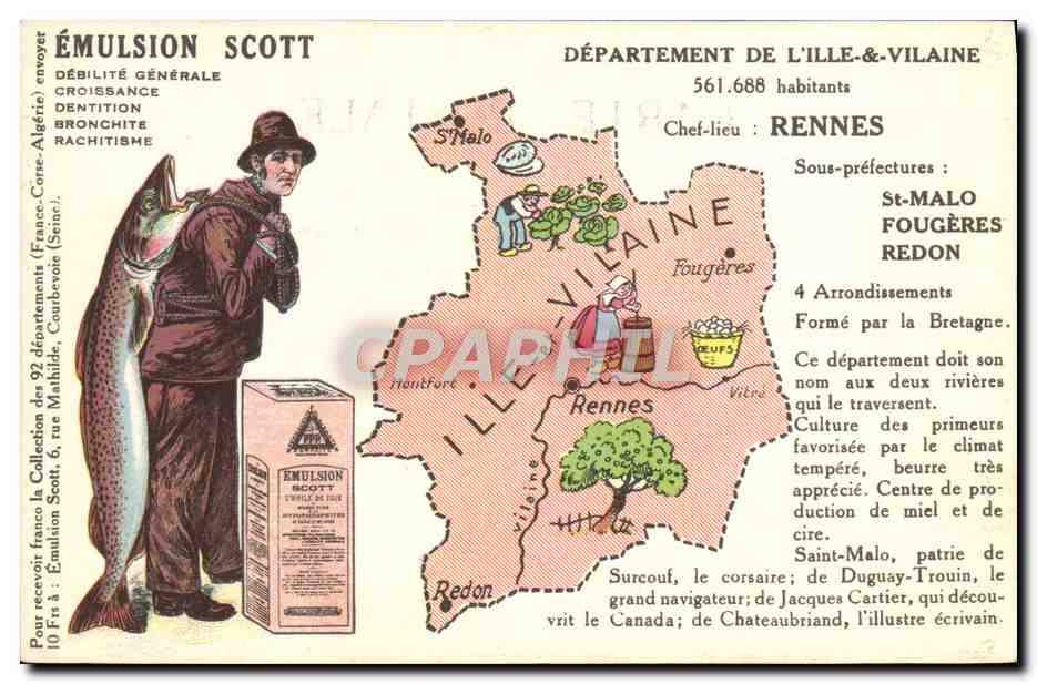 Département de l'Ille-et-Vilaine — carte géographique et historique — Éditeur : Collection Scott