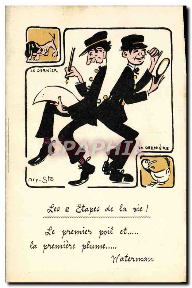 CPA Ecriture Les 2 etapes de la vie Chien Oie Waterman TOP 