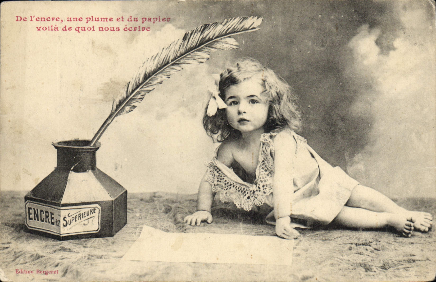 CPA Fantaisie Enfant Ecriture Plume