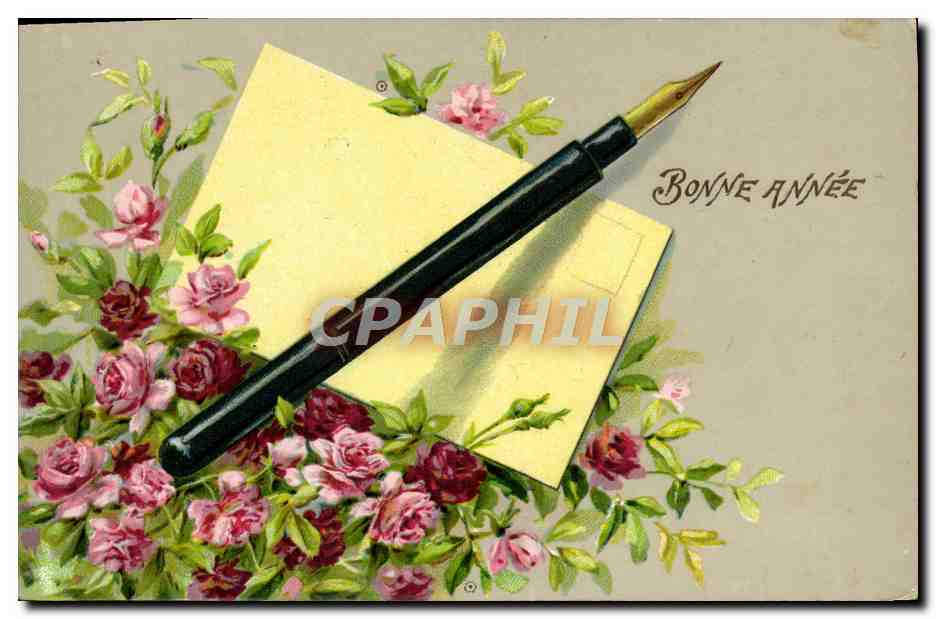 Carte de vœux avec plume et roses — Made in Germany, Série 609 - Anverso