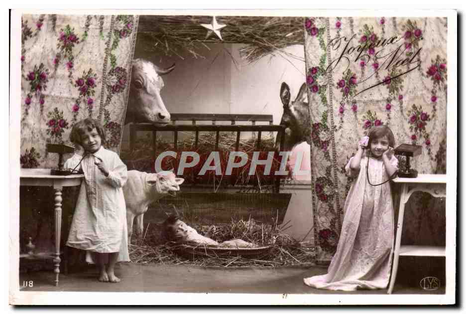 CPA Fantaisie Telephone Enfants Vache Agneau ane mule