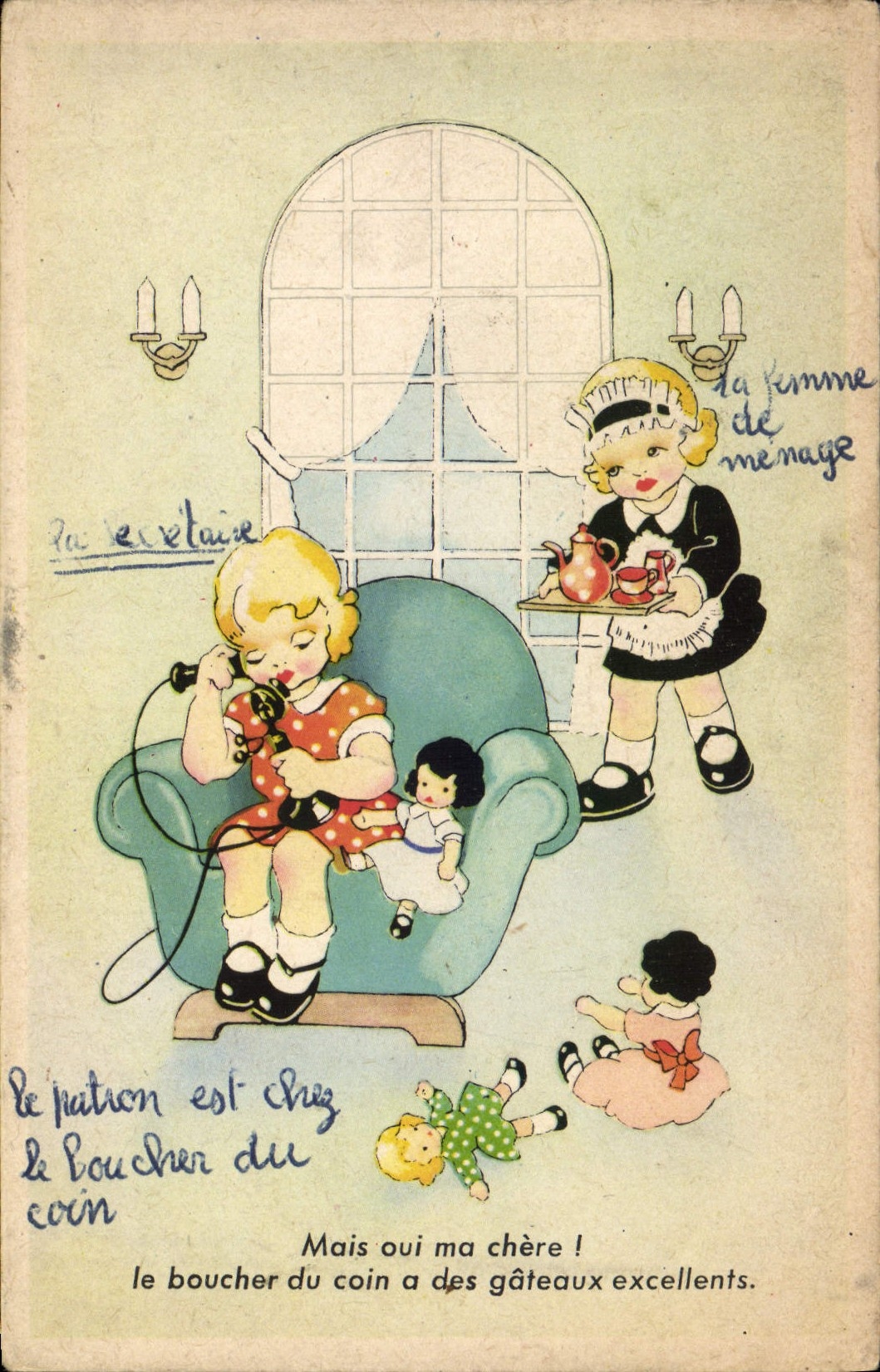 CPA Fantaisie Telephone Enfants Poupee