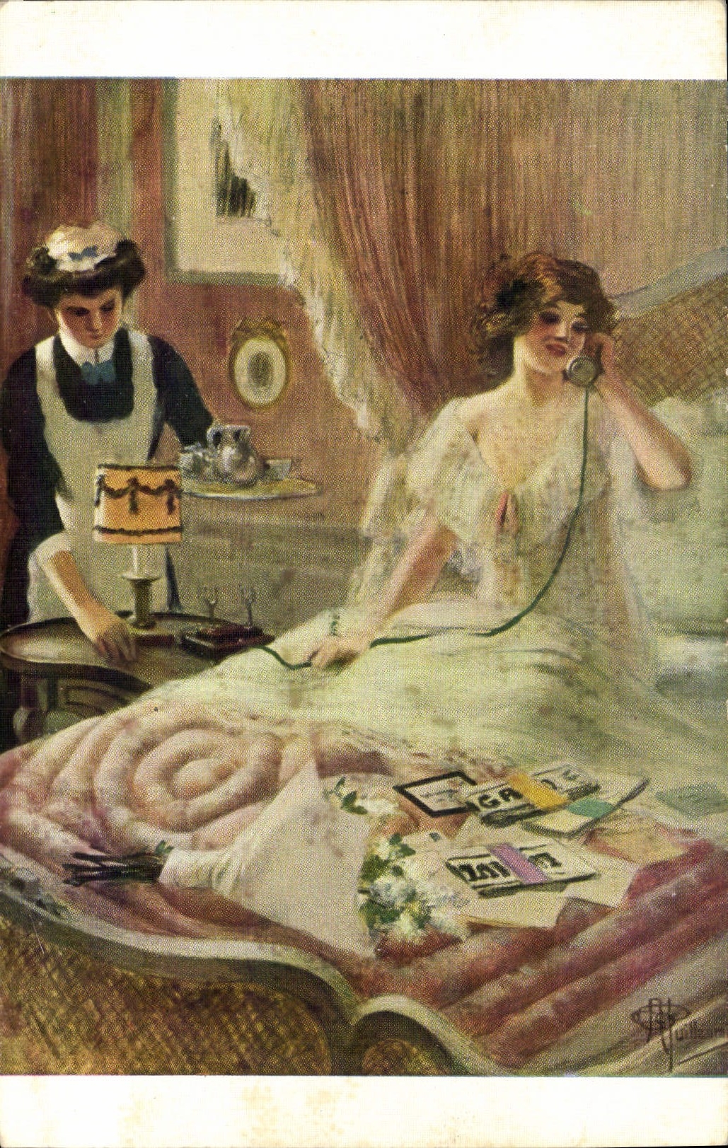 CPA Fantaisie Telephone Guillaume Au reveil
