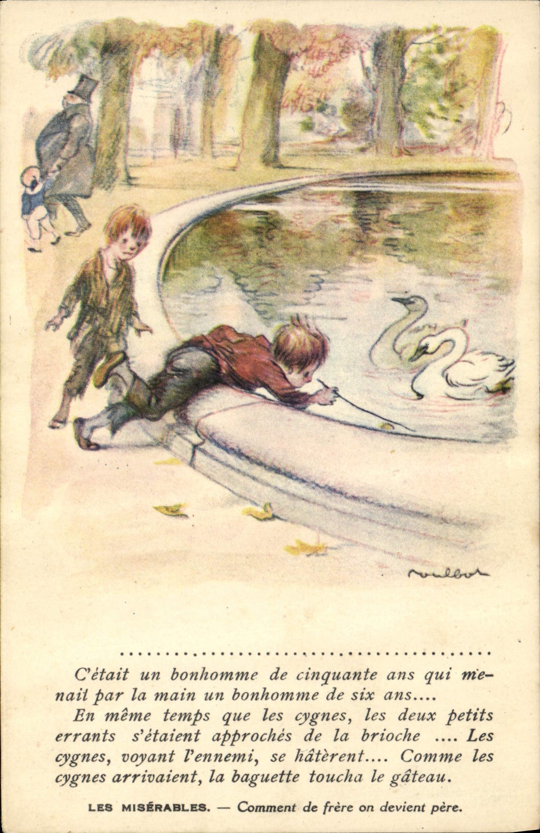 CPA Fantaisie Illustrateur Poulbot Cygne Victor Hugo Les Miserables 