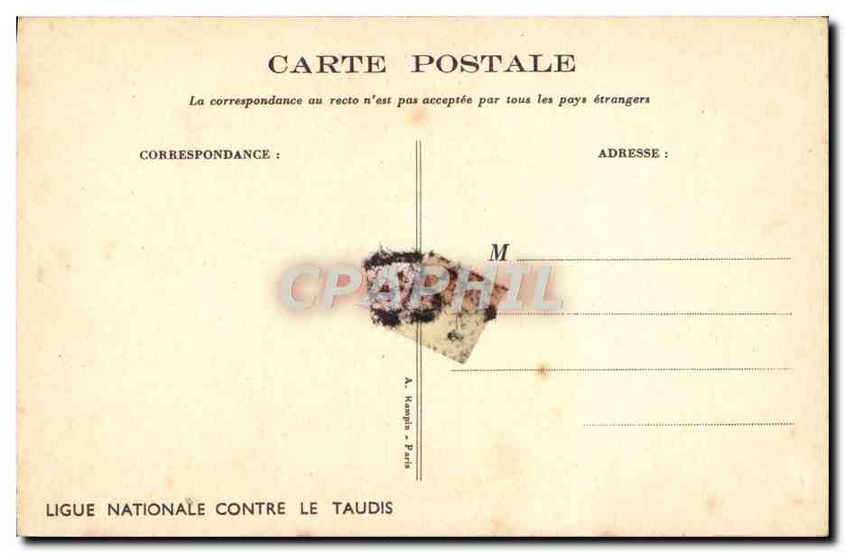 Enfants jouant dans une flaque d'eau — dessin de Poulleu — Ligue Nationale Contre le Taudis — Rückseite