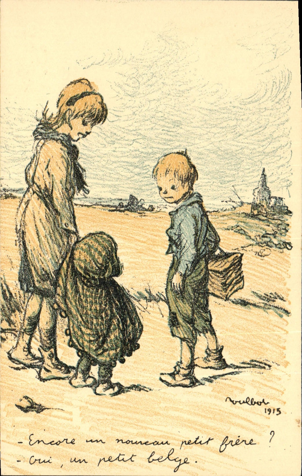 Enfants devant un paysage — scène de vie — Willob 1915