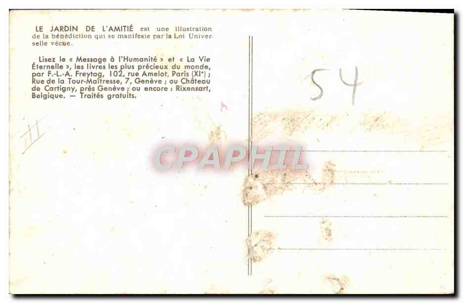 CPA Le jardin de l'amitie — Rückseite