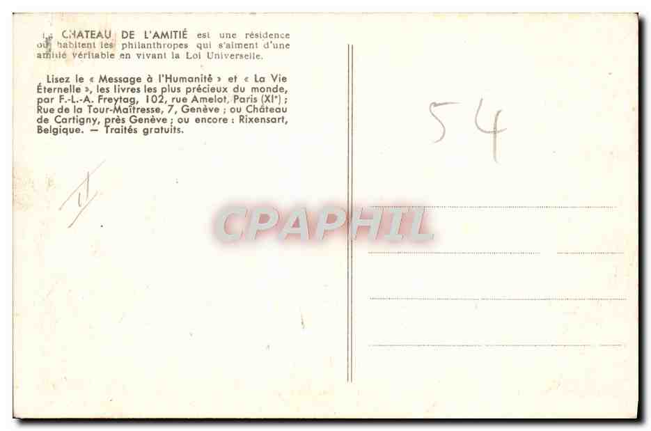 CPA Le chateau de l'amitie — Rückseite