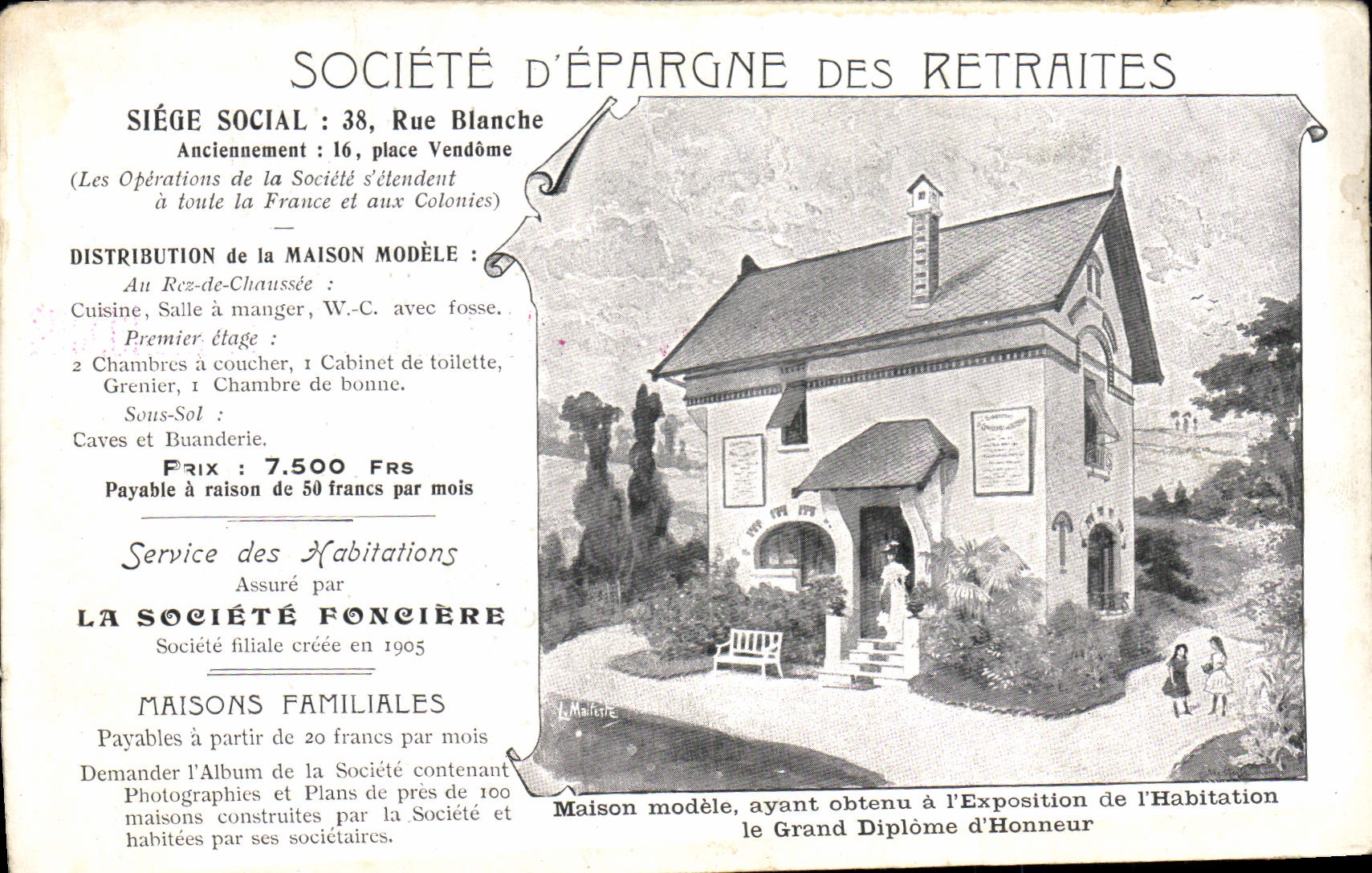 Maison modèle de la Société d'Épargne des Retraites — Société filiale créée en 1905 — La Maillète