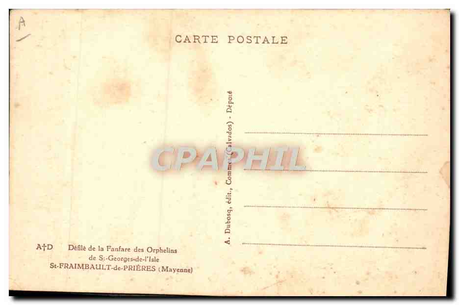 CPA Defile de la fanfare des orphelins de St Georges de l'Isle St Fraimbault de Prieres  — Rückseite