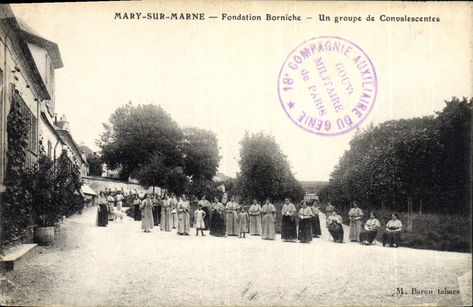 MARY-SUR-MARNE — Fondation Borniche — Un groupe de Convalescentes — M. Baron, tabacs