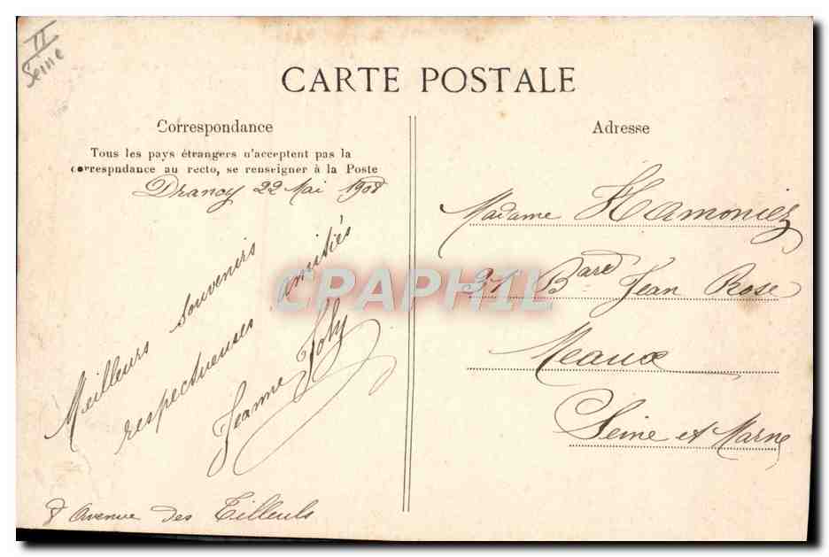CPA Drancy L'ancien chateau Orphelinat  — Verso