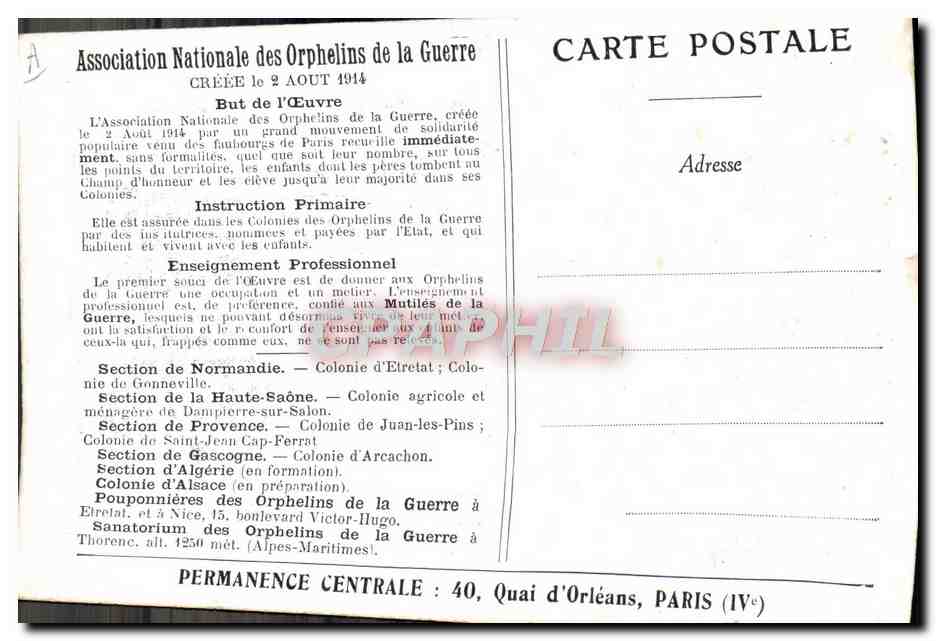 CPA Orphelins de la guerre Repas en plein air en decembre  — Rückseite