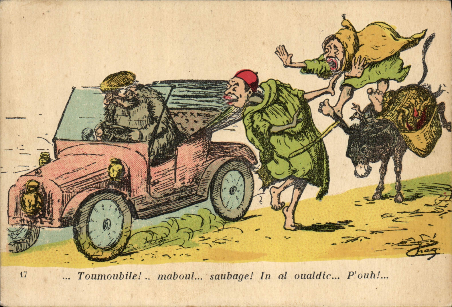 CPA Fantaisie Illustrateur Toumoubile Automobile Ane Mule 