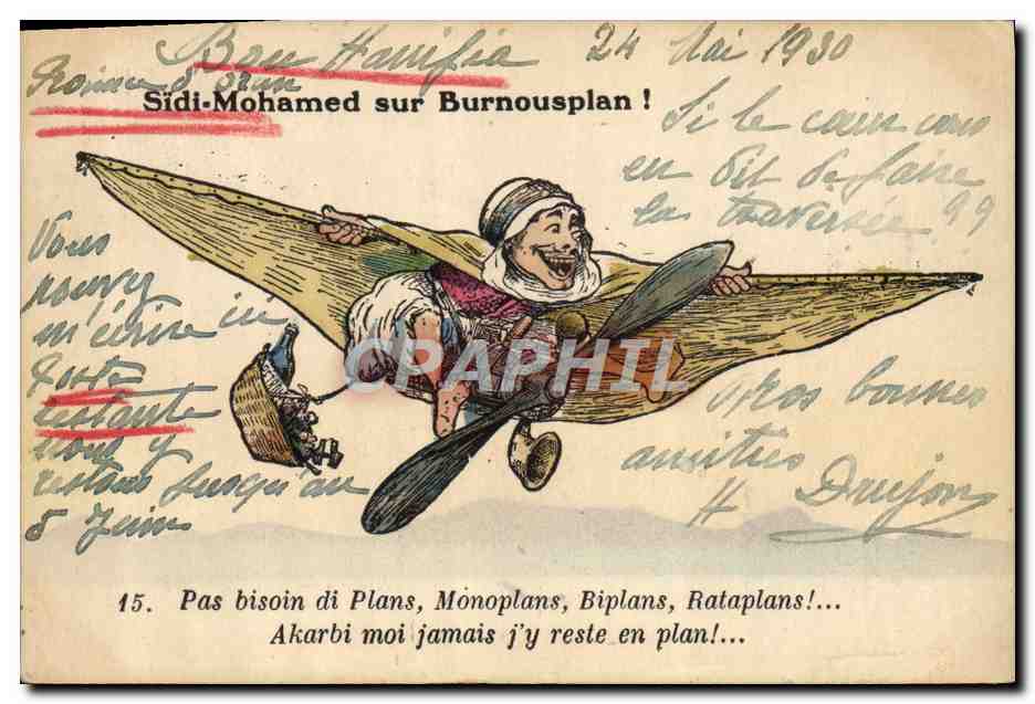 CPA Fantaisie Illustrateur Sidi Mohamed sur Burnousplan Avion