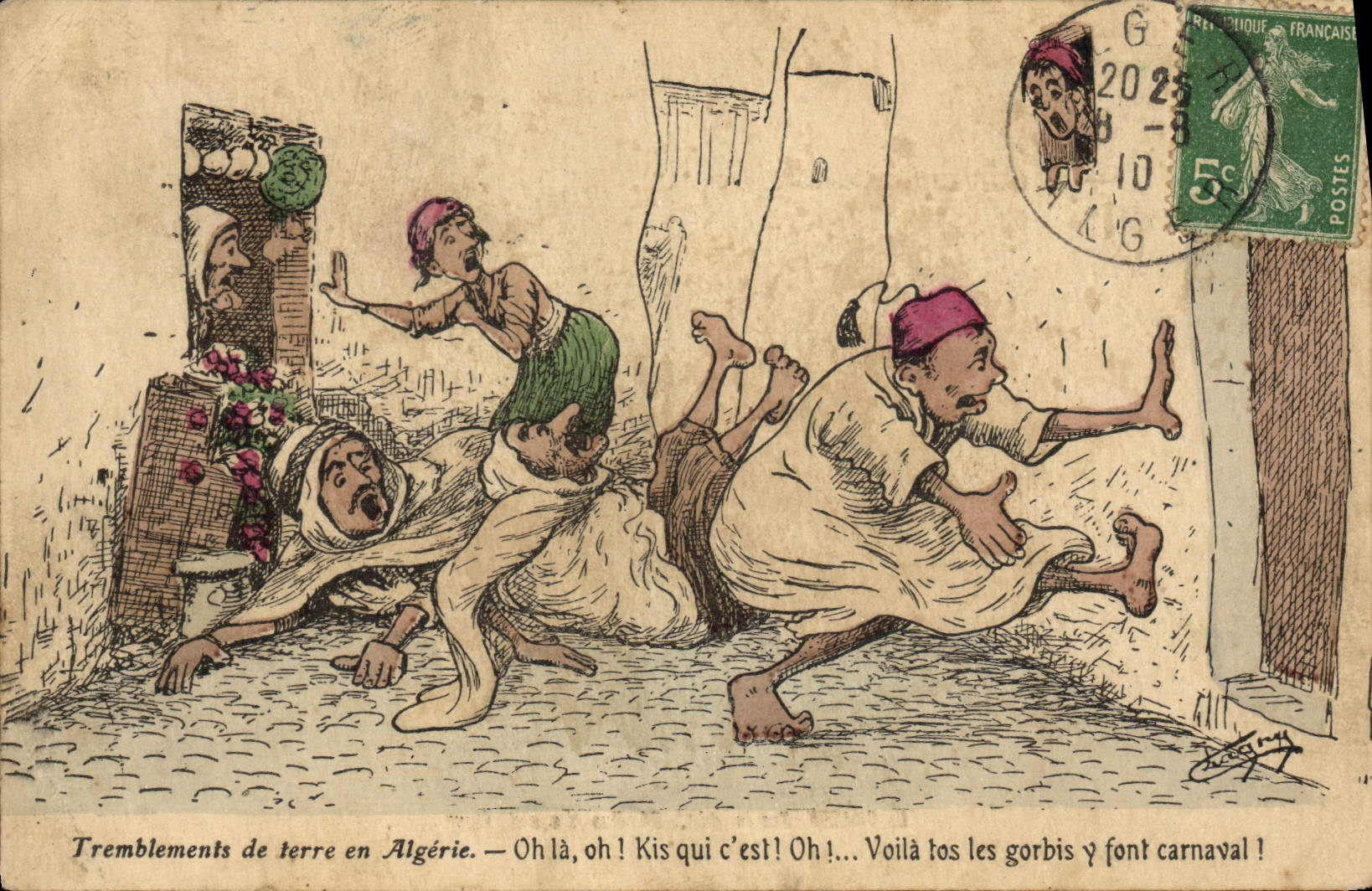 CPA Fantaisie Illustrateur Tremblements de terre en Algerie 