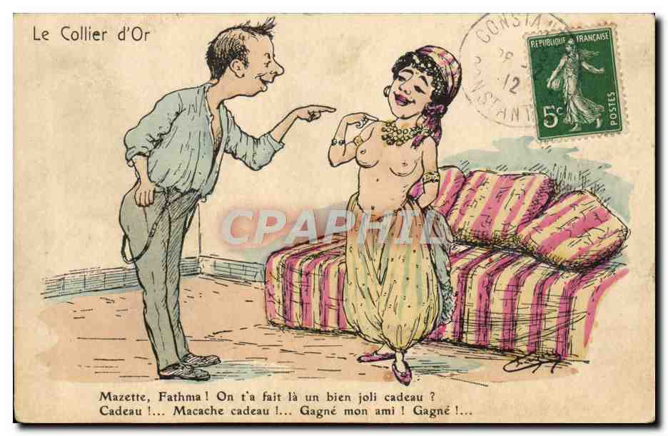 CPA Fantaisie Illustrateur le collier d'or Danseuse Seins Nus erotiques
