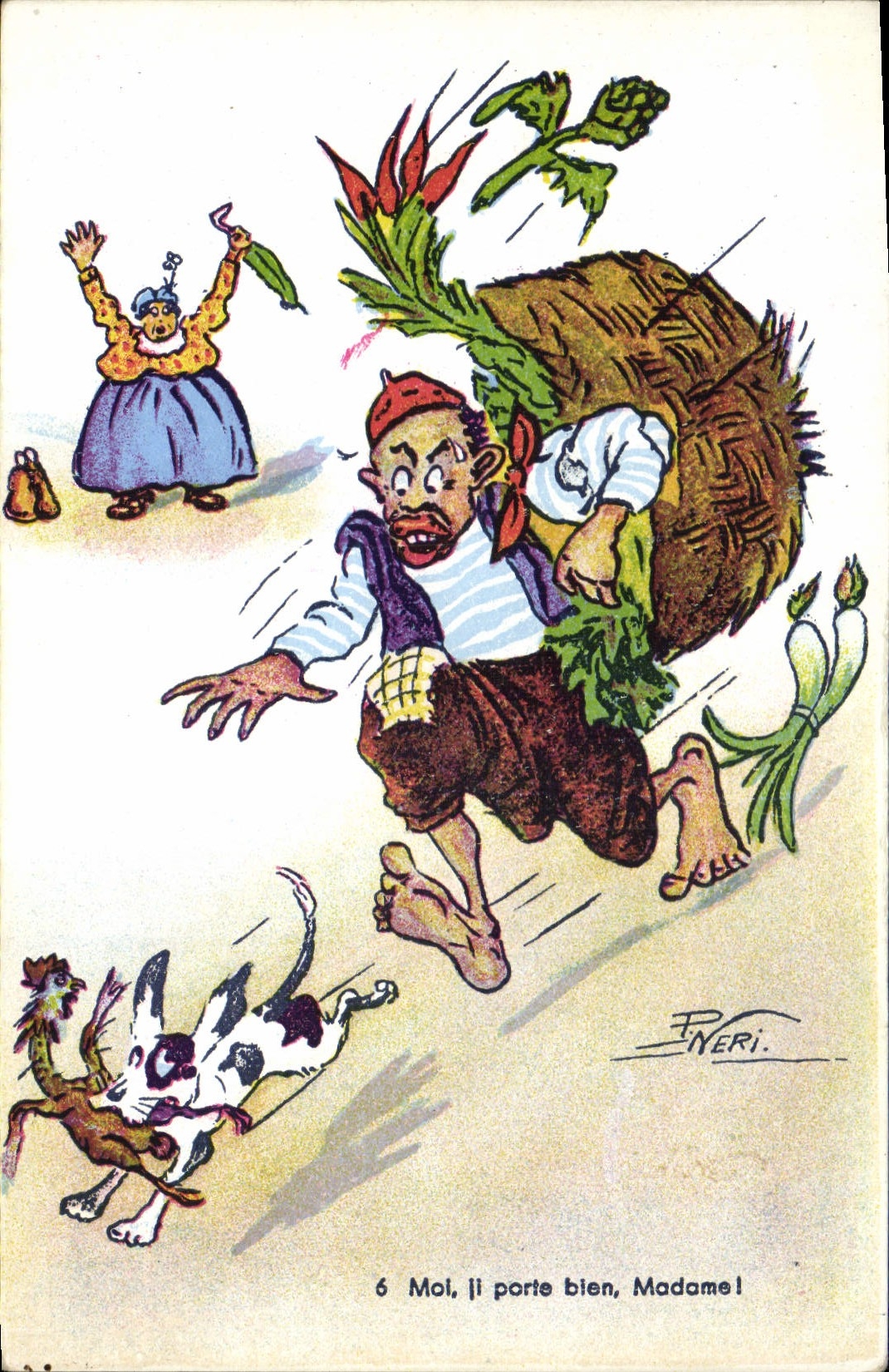 CPA Fantaisie Illustrateur Porteur Chien 