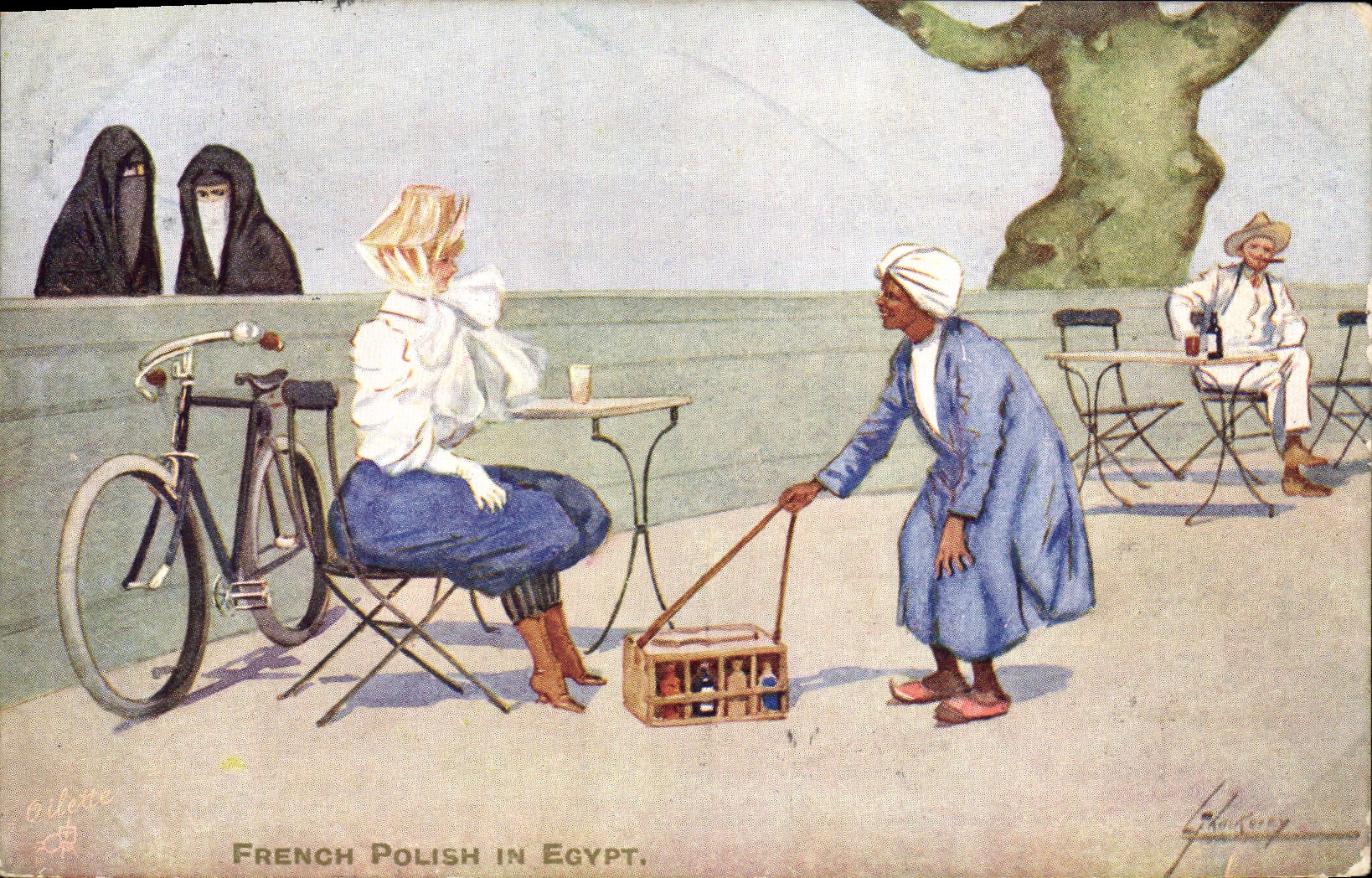 CPA Fantaisie Illustrateur Egypte Egypt French polish Velo Cycle 