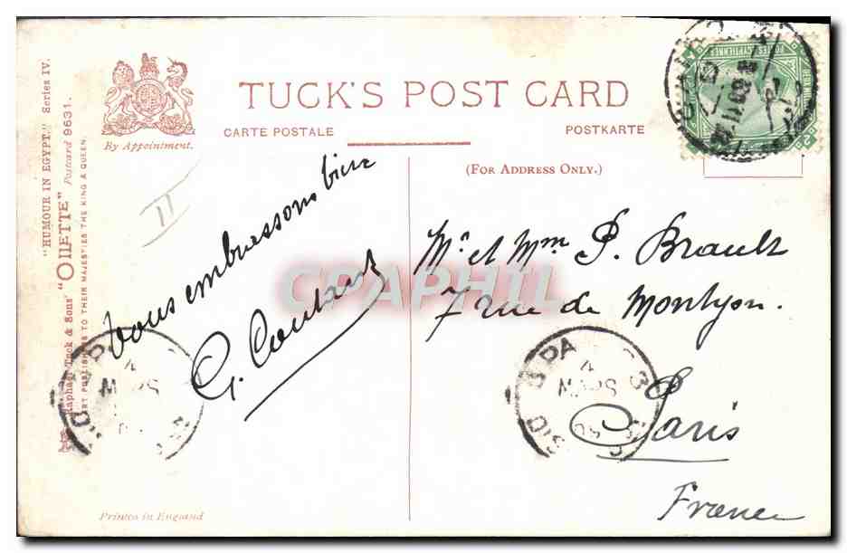 CPA Fantaisie Illustrateur Egypte Egypt French polish Velo Cycle  — Verso