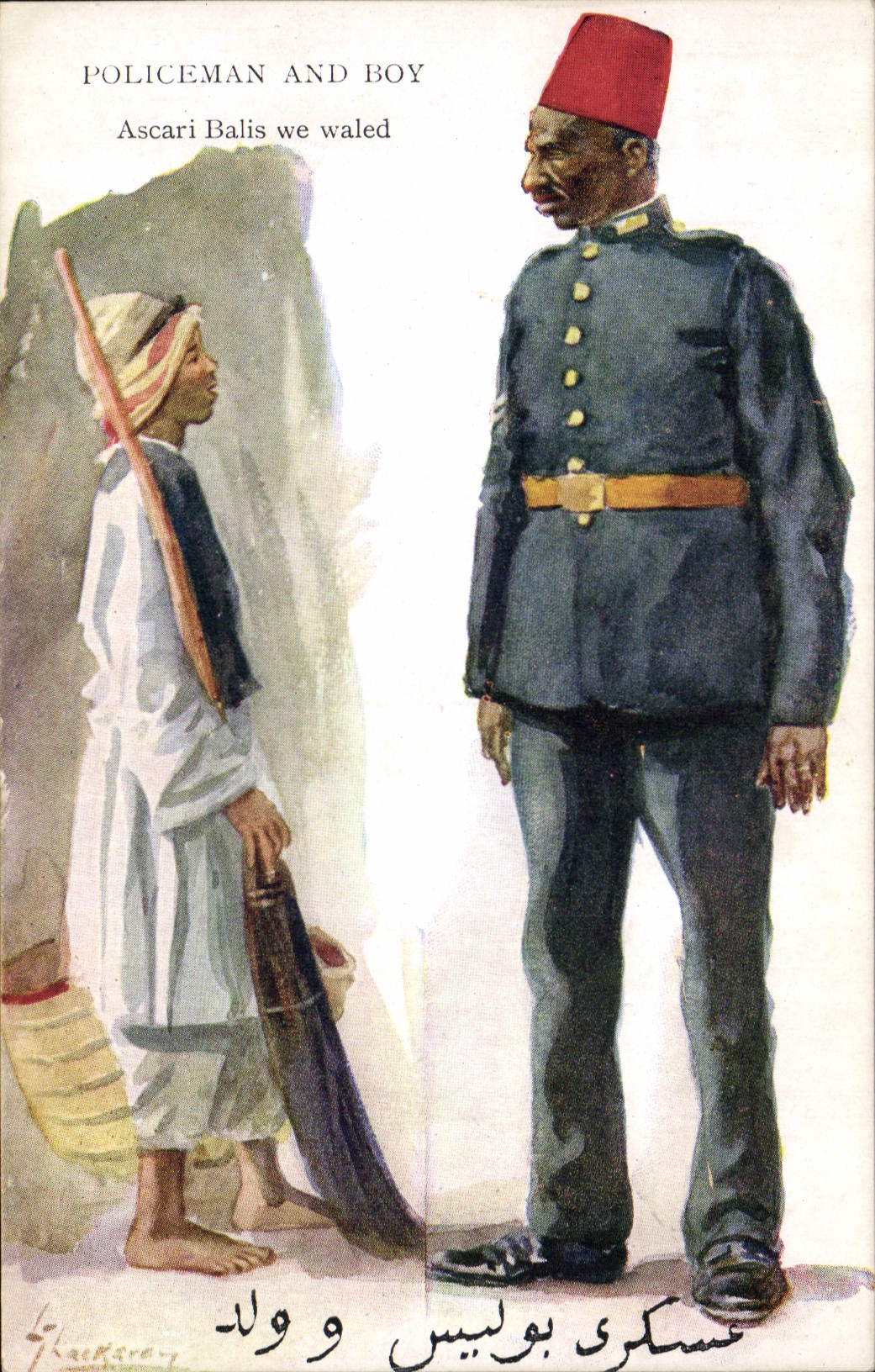 CPA Fantaisie Illustrateur Policeman and boy Policier Egypte Egypt