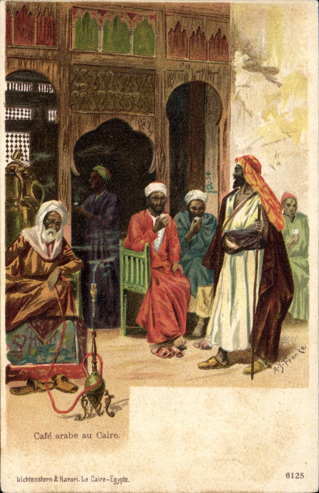 CPA Fantaisie Illustrateur Cafe arabe au Caire Egypte Egypt