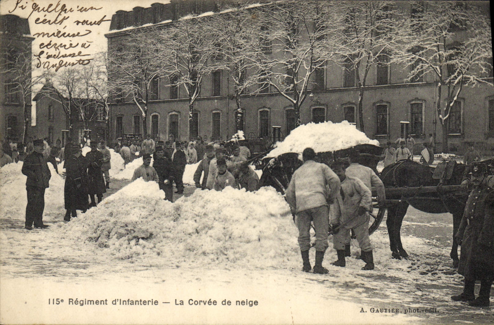 115e Régiment d'Infanterie — La Corvée de neige — A. Gautier, phot.-édit.