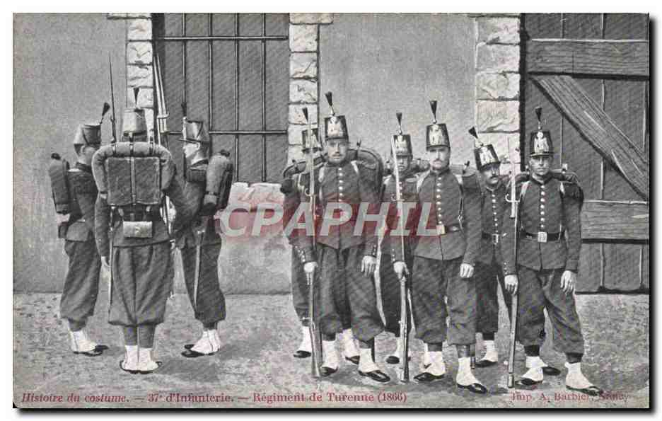 Régiment de Turenne (1866) — 37e d'Infanterie — Histoire du costume — Éditeur A. Barbier, Sèvres