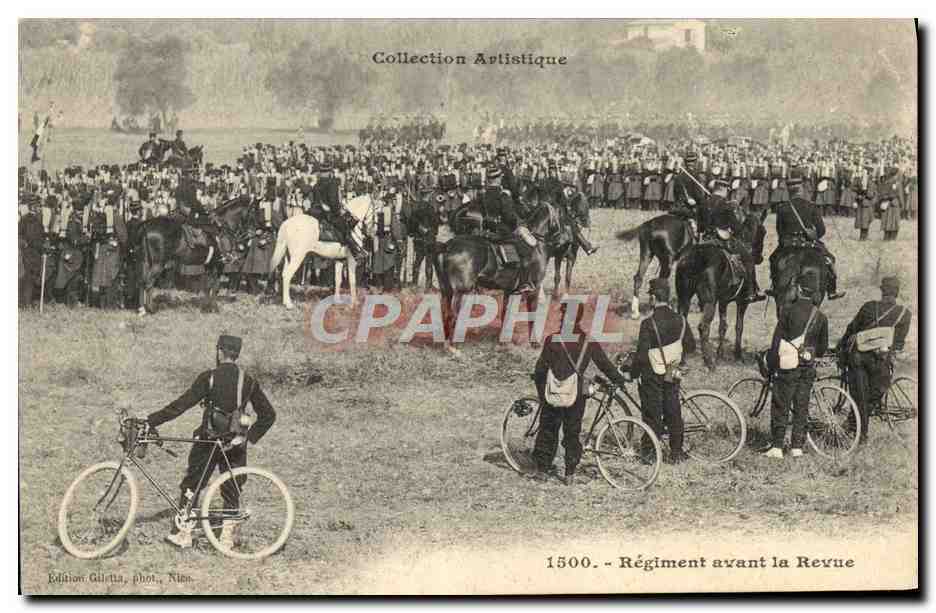CPA Militaria Regiment avant la revue Velo Cycle 
