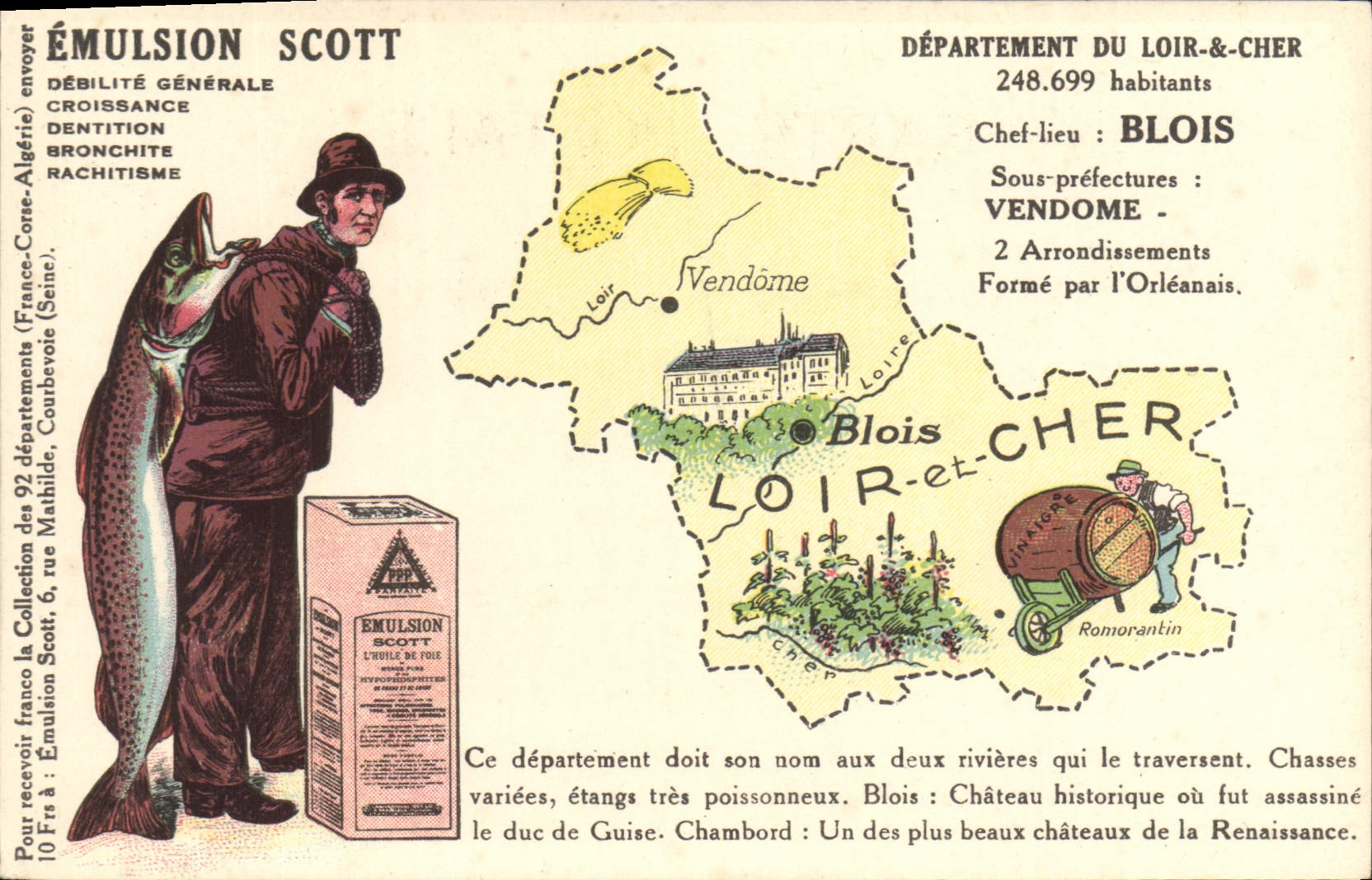 Département du Loir-et-Cher — carte publicitaire pour l'émulsion Scott — éditeur Collection Scott, n°6