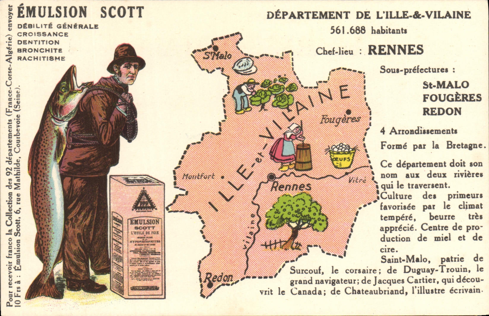 Département de l'Ille-et-Vilaine — carte publicitaire pour l'Emulsion Scott — éditeur non visible