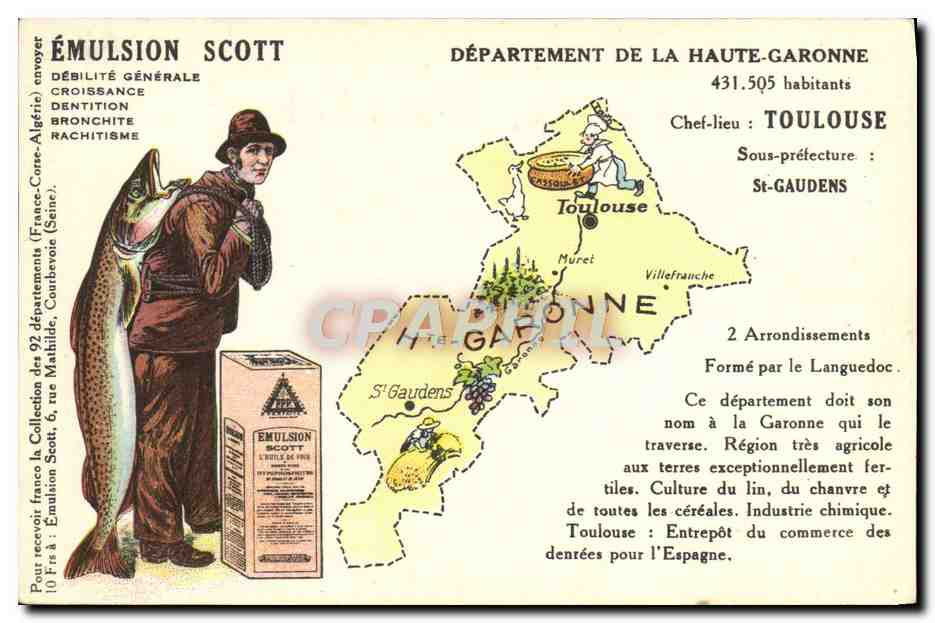 Département de la Haute-Garonne — carte publicitaire pour l'émulsion Scott — éditeur non visible