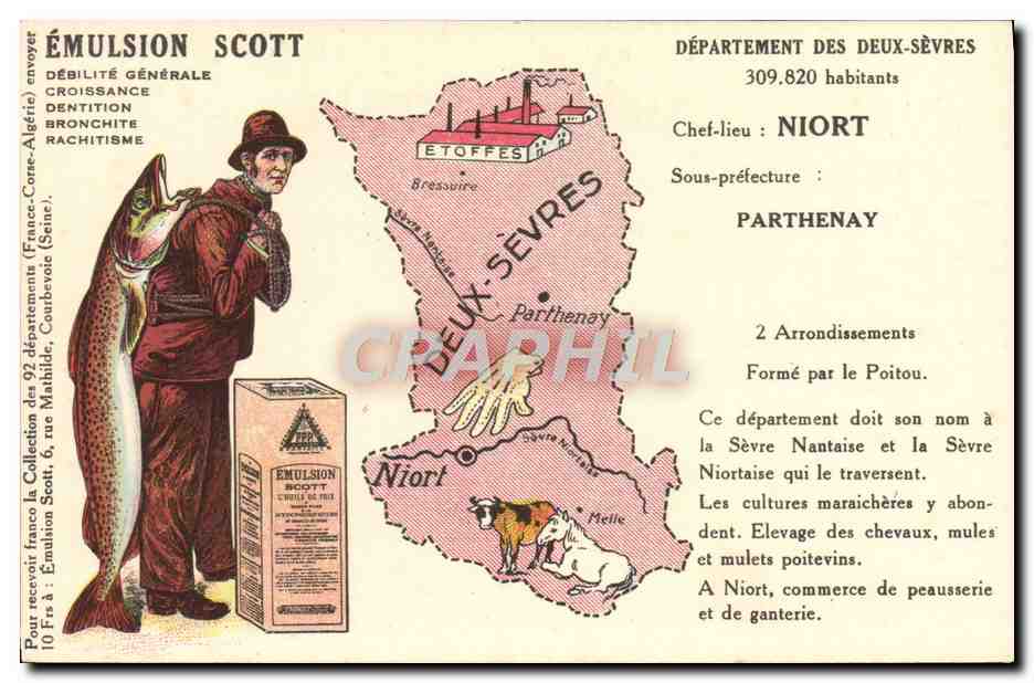 Département des Deux-Sèvres — Émulsion Scott — carte publicitaire
