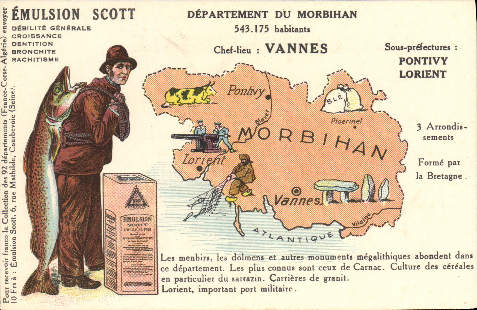 Département du Morbihan — carte touristique publicitaire — Émulsion Scott