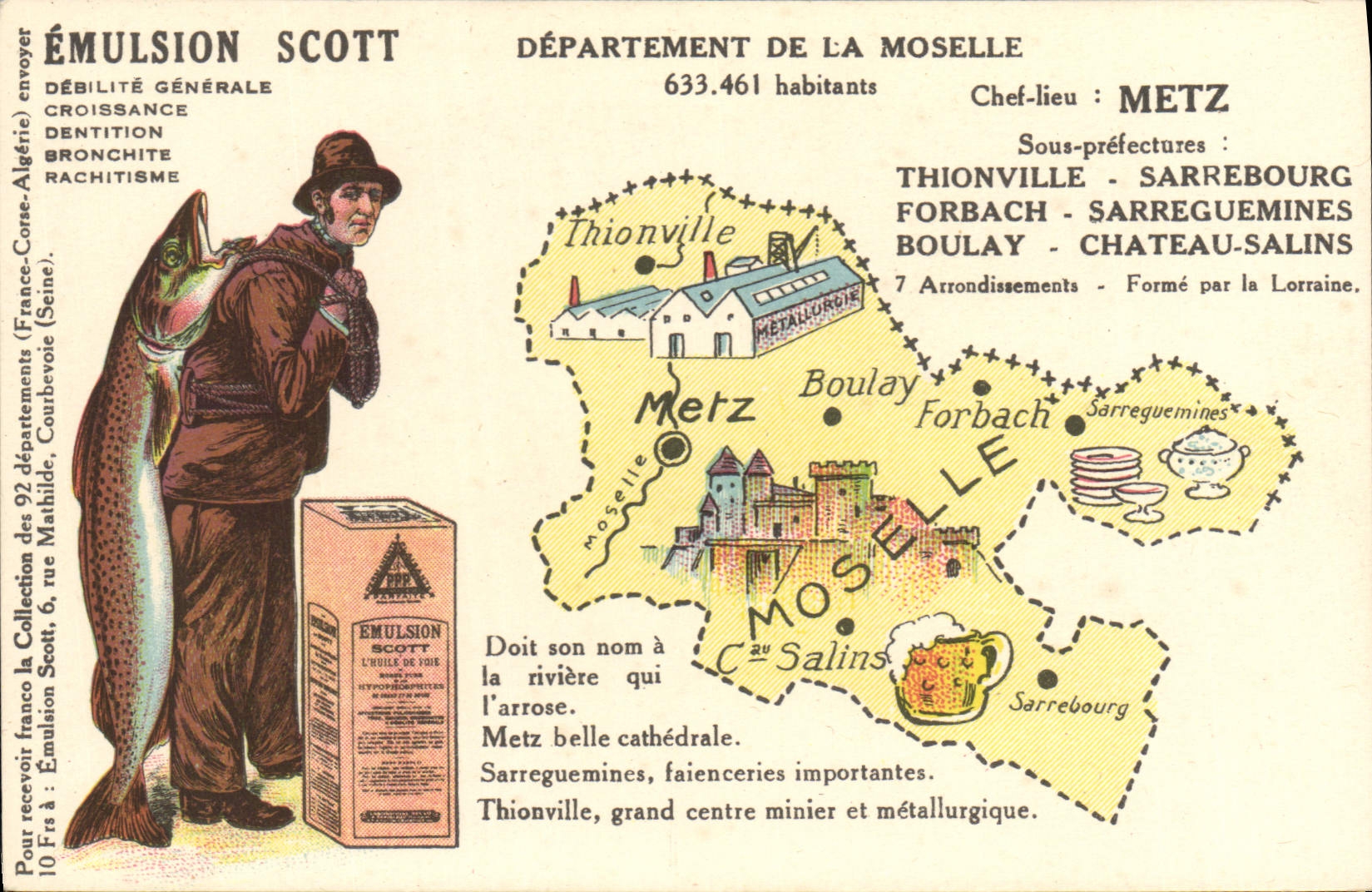 Département de la Moselle — carte publicitaire pour l'émulsion Scott — éditeur non visible