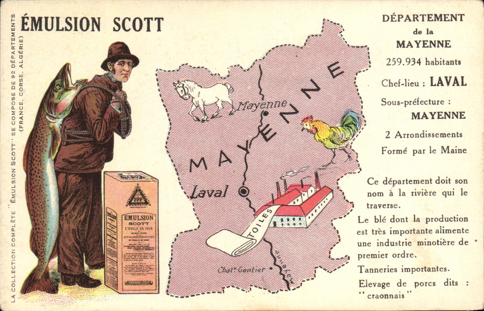 CPA Emulsion Scott Departement Mayenne Laval Coq cheval