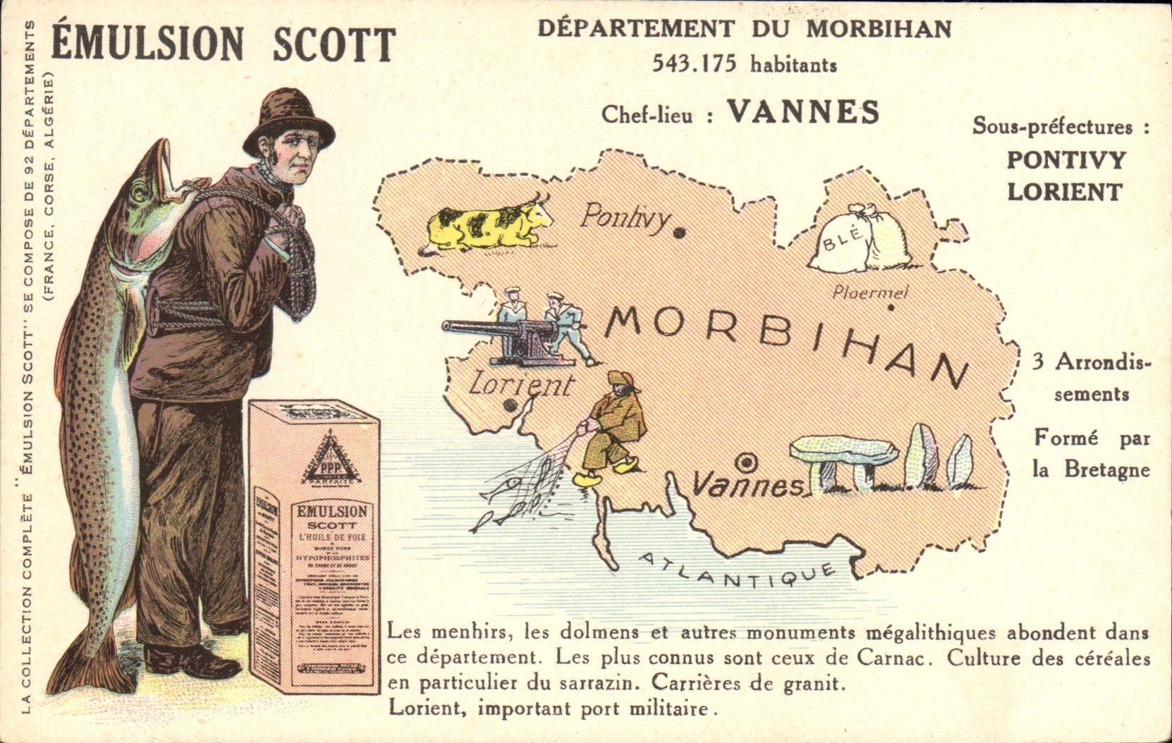 Département du Morbihan — carte géographique et touristique — Émulsion Scott