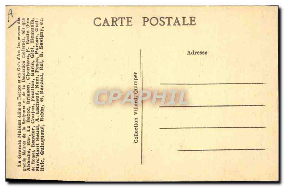 CPA Poterie Ceramique Grande maison HR Fabrication de la faience bretonne a Quimper Le porteur de planches  — Rückseite