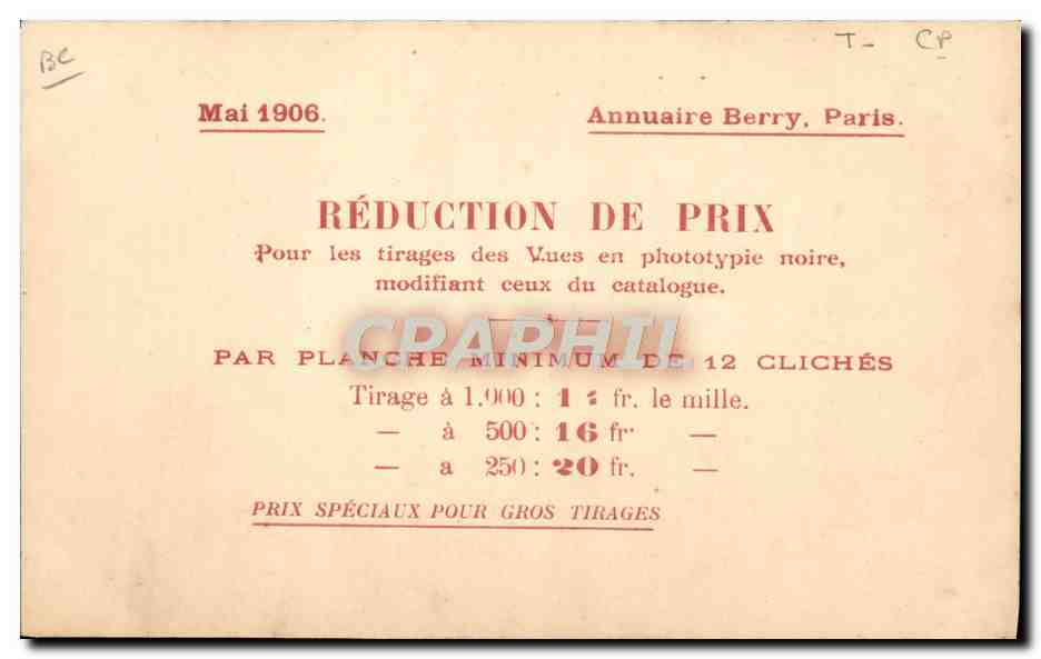 CPA Photographie Specimen de nos nouveaux tirages en phototypie  — Verso